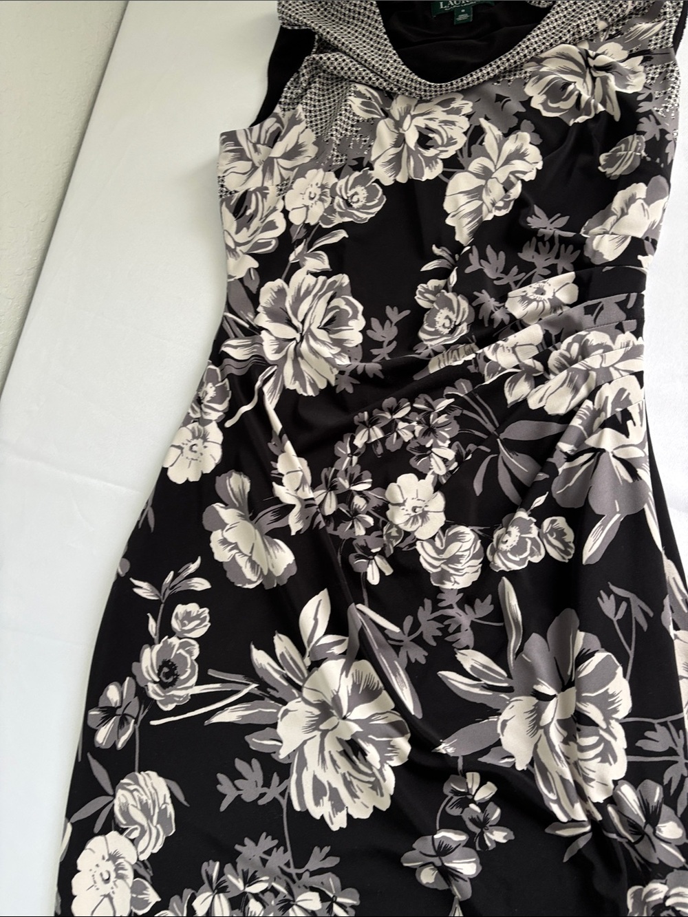 Lauren Ralph Lauren Black White Floral Sheath Dress Women’s Career Cocktail - Picture 3 of 5